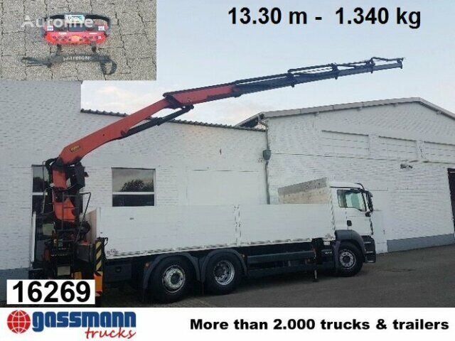 MAN TGS26.360LL 6x2,Baustoff,Kran Palfinger PK24001 flatbed truck