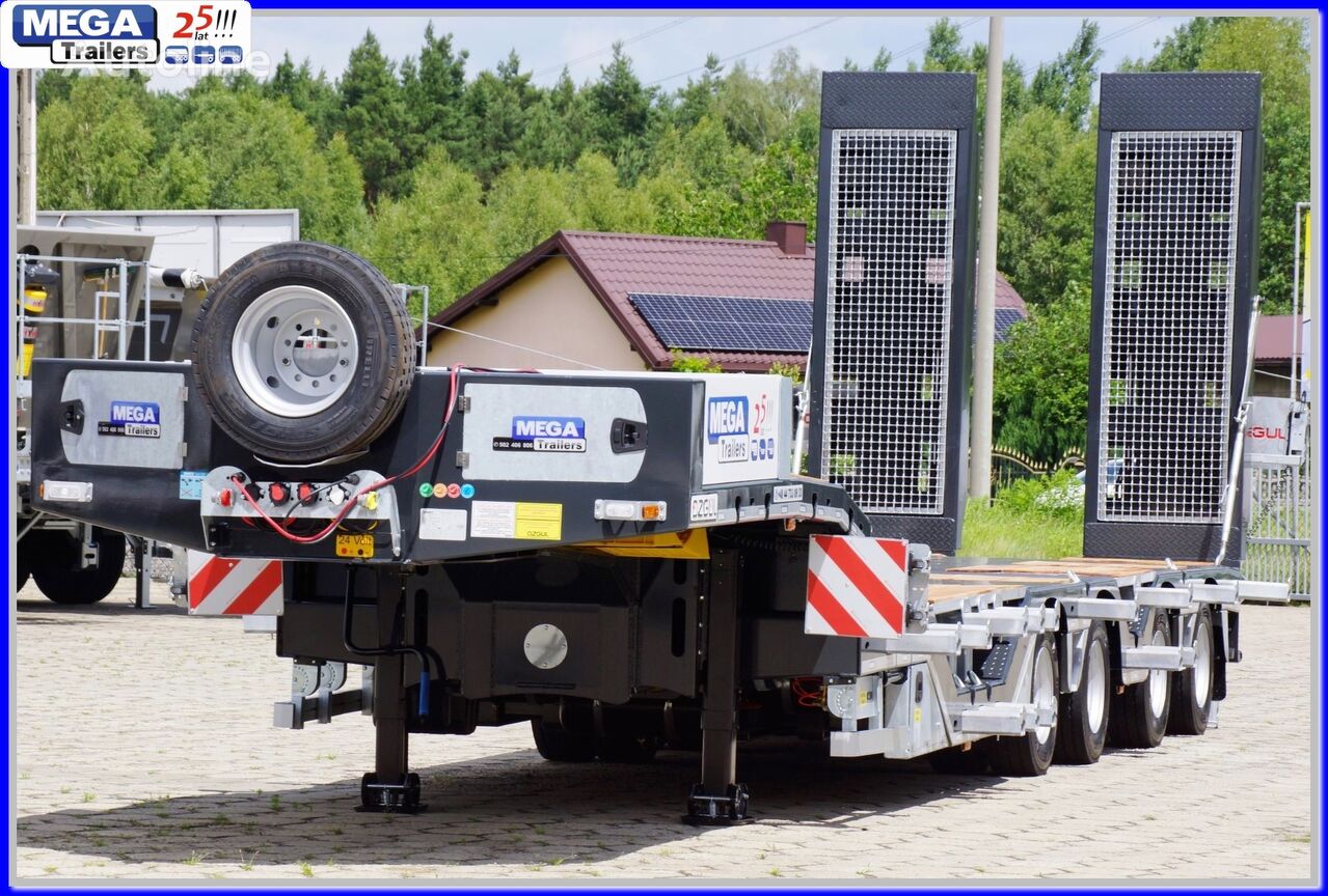 new Mega 4 axle Lowbed 70 T DMC, 18,60 m length, 4 x wheel holes, extend low bed semi-trailer