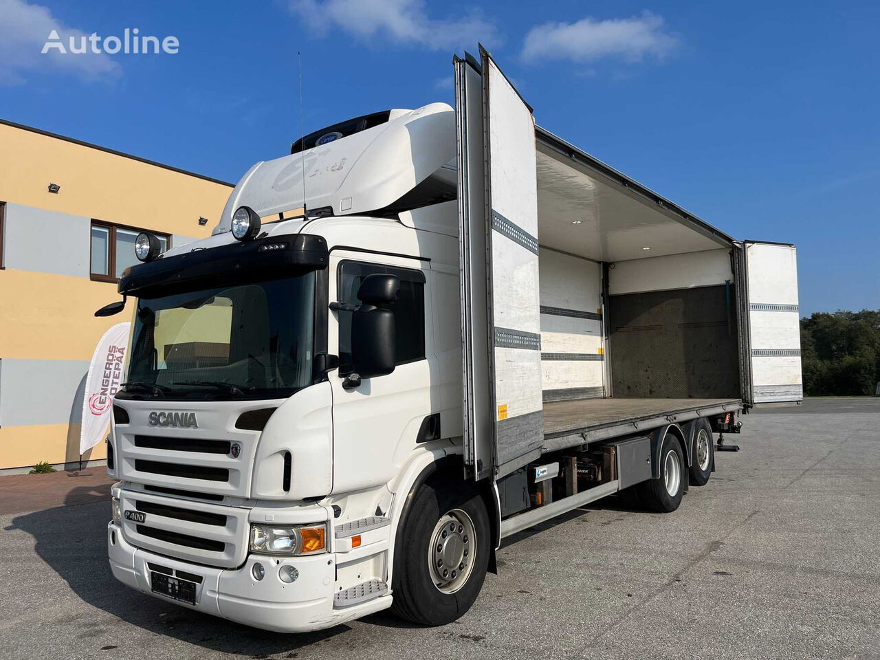 Scania P400 6X2*4 SIDE OPENING + RETRADER + CARRIER SUPRA 850 refrigerated truck for sale