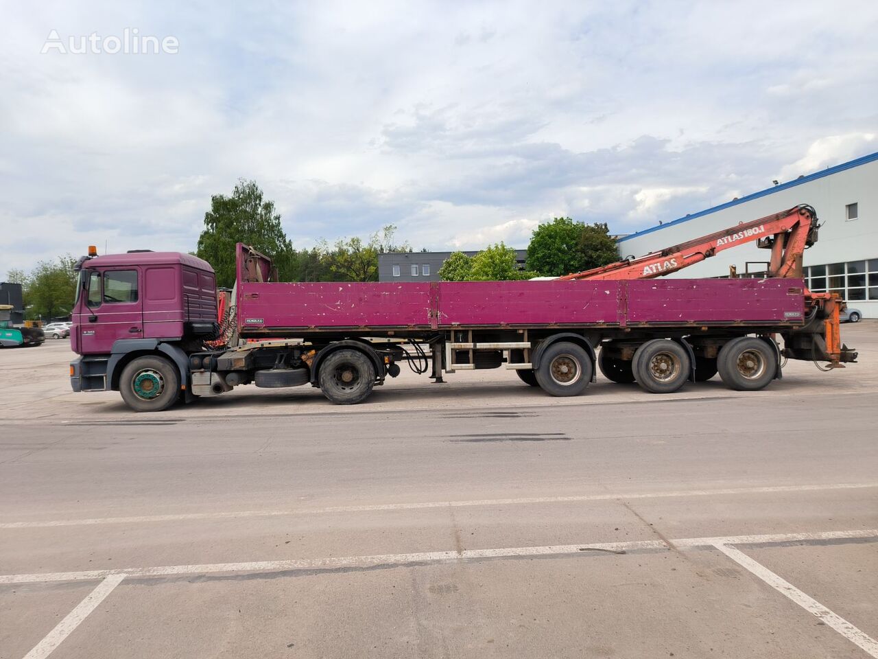 MAN 19.343  truck tractor + flatbed semi-trailer